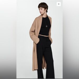 MANGO Oversized knitted sweater coat with pockets tan beige size XS